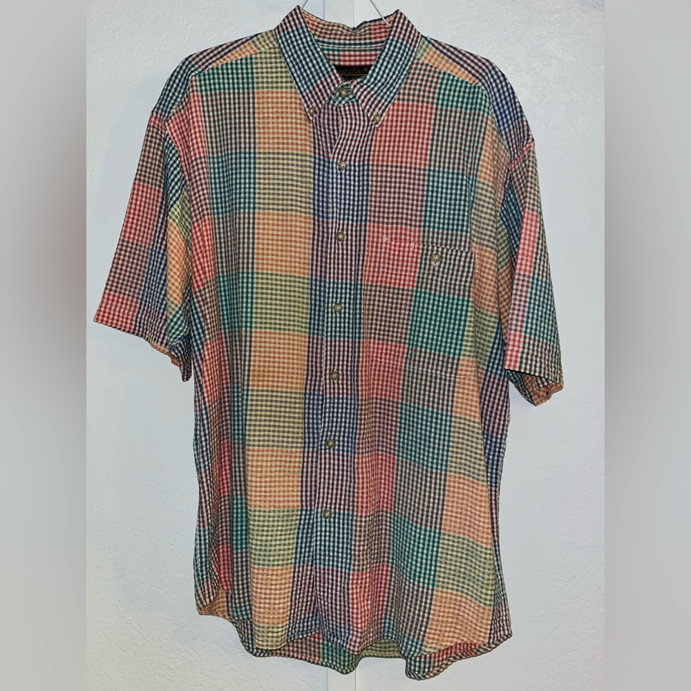 Vintage Eddie Bauer Gingham Colourblock Short Sleeve Size M Shirt